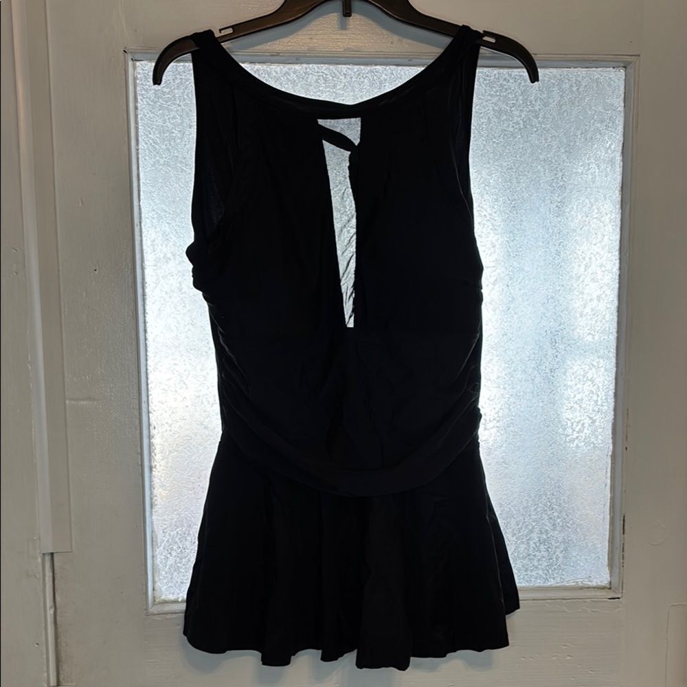 Scoop Neck Black Swimdress with Skirted Hem